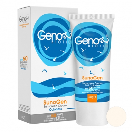 ژنوبایوتیک کرم ضد آفتاب مناسب پوست های خشک و معمولی بی رنگ اس پی اف 50